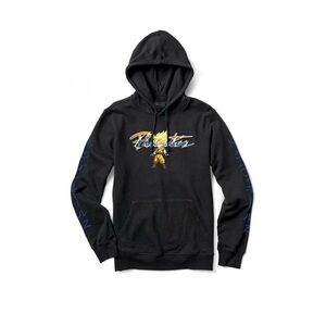 Primitive Black Graphic Kids Pullover Hoodie with Blue and Yellow Detail